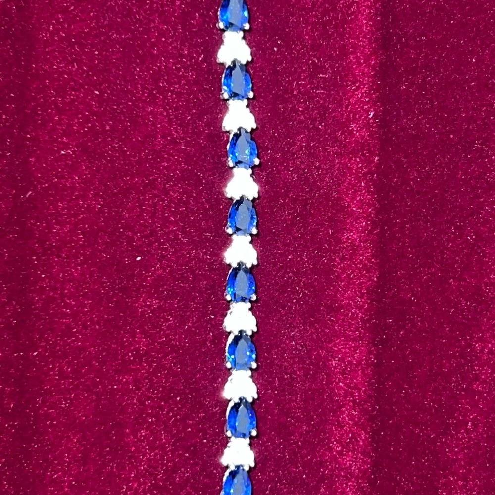 Helzberg Diamonds Lab Created Blue & White Sapphire Bracelet in Sterling Silver